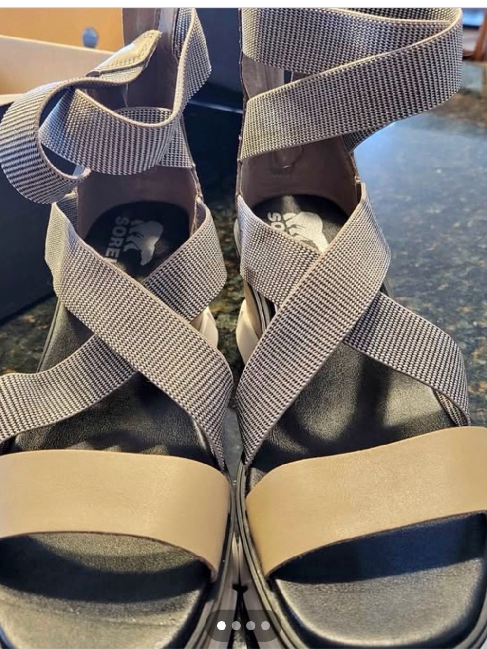 Sorel Women's Beige and Gray Strappy Wedge Sandals